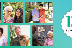 130 years of ELC logo and smiling faces of staff and residents