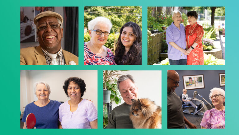 130 years of ELC logo and smiling faces of staff and residents